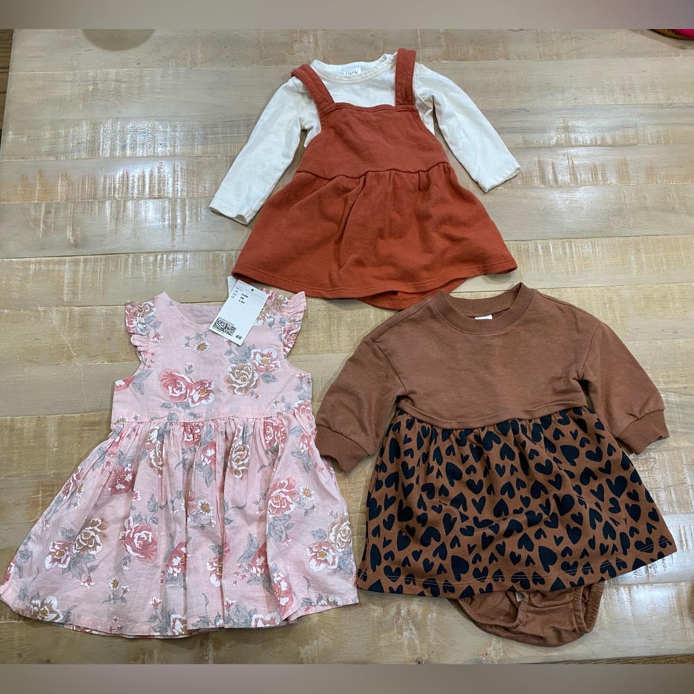 3 set baby girl dress outfits coverall sweater dress hearts floral ruffle Nwt